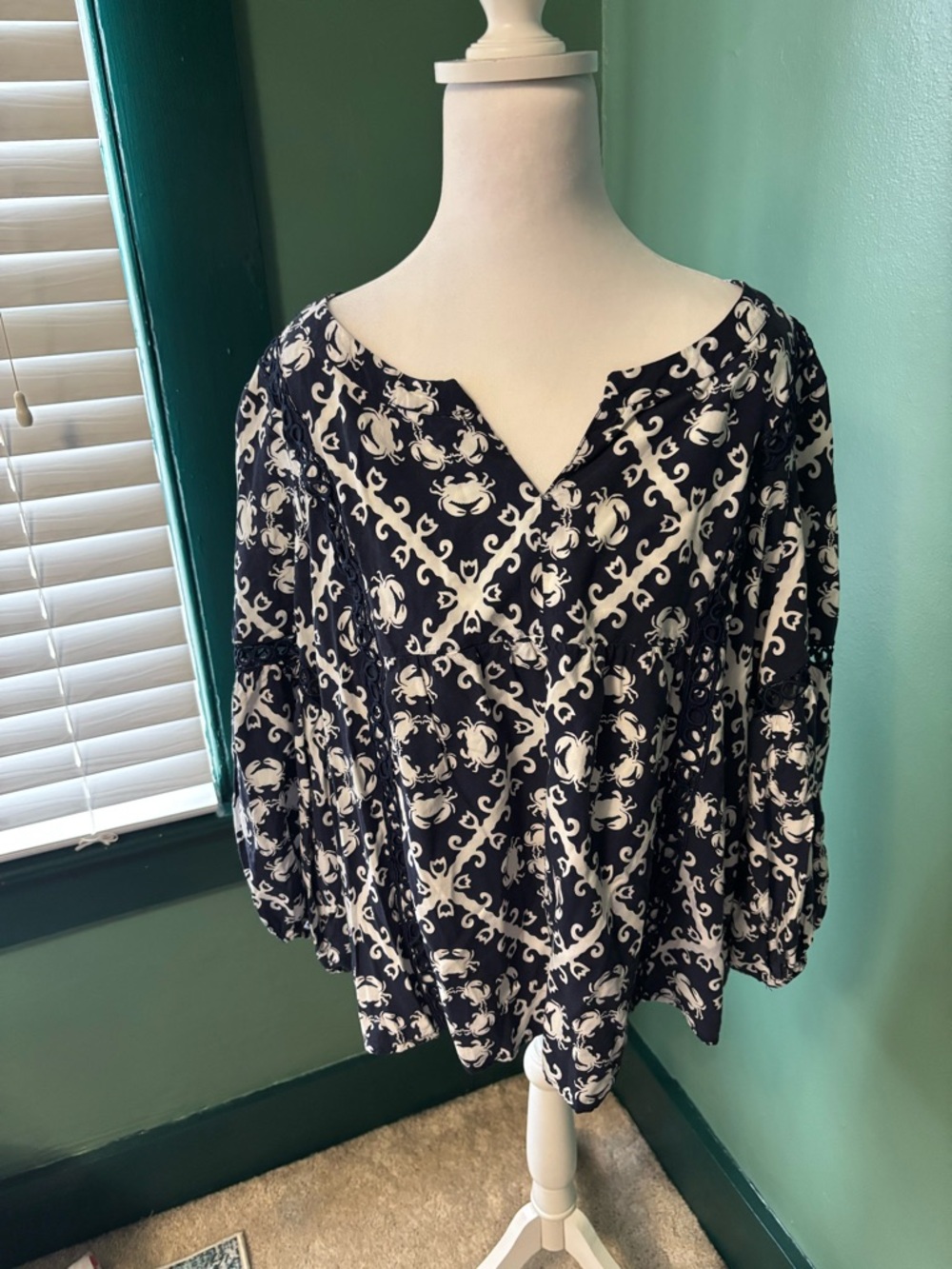 crown & ivy Navy and White Printed V-Neck Tunic